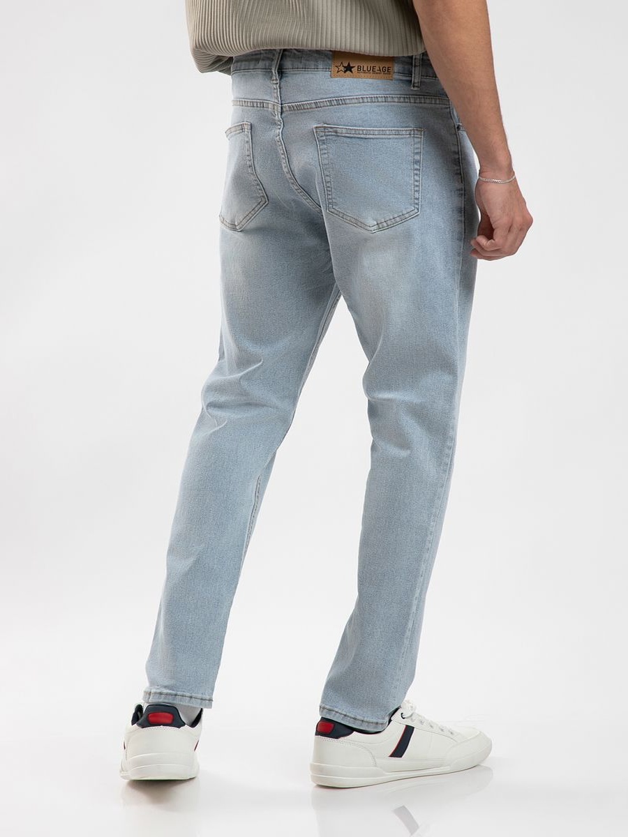 Men Casual Regular-Cut Denim Pants with Washed Effect