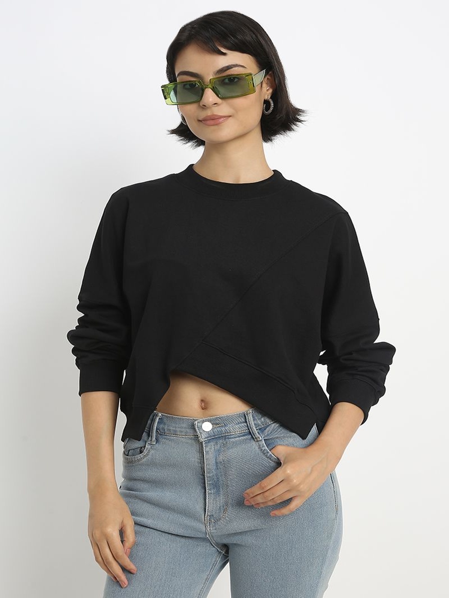 Urban Asymmetric Cropped Women Sweatshirt