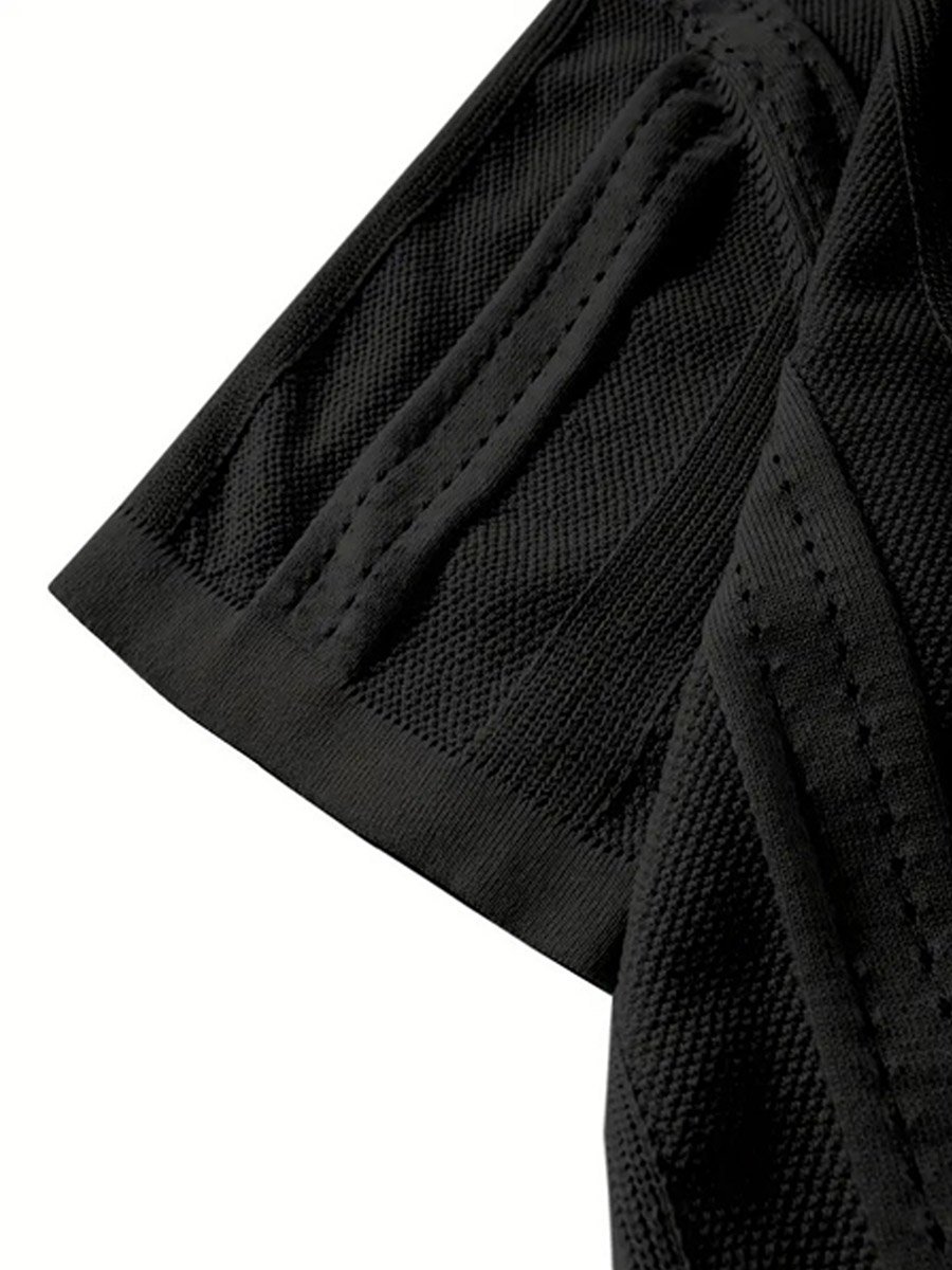 Men Textured Knit Shirt with Spread Collar