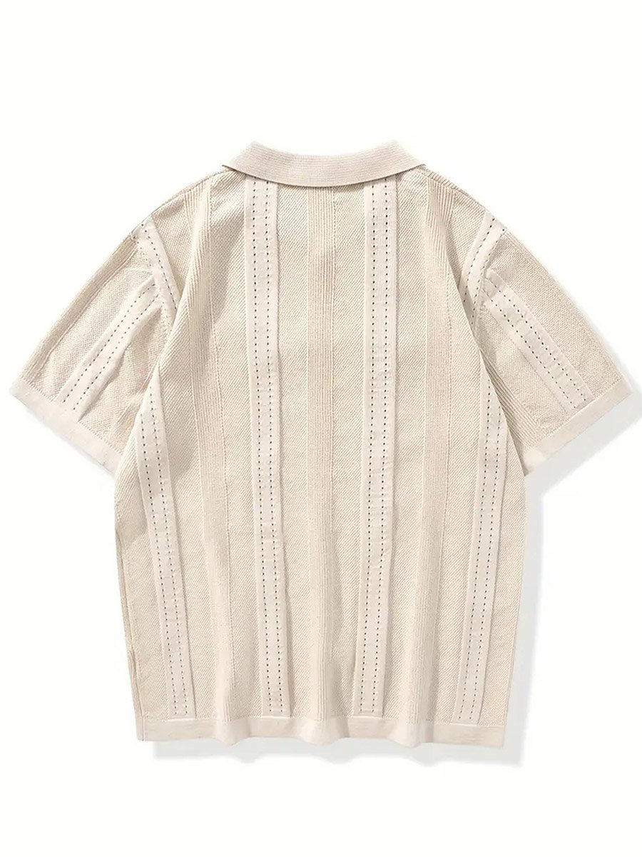 Men Textured Knit Shirt with Spread Collar