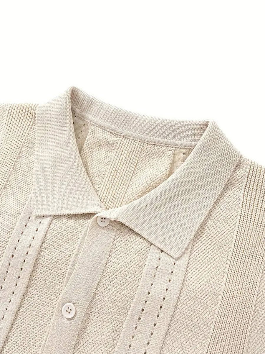 Men Textured Knit Shirt with Spread Collar