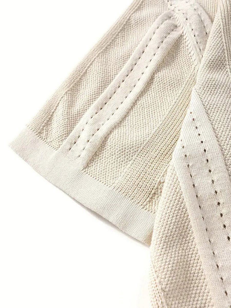 Men Textured Knit Shirt with Spread Collar