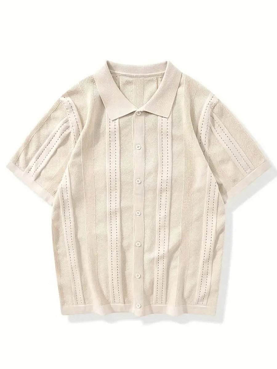 Men Textured Knit Shirt with Spread Collar