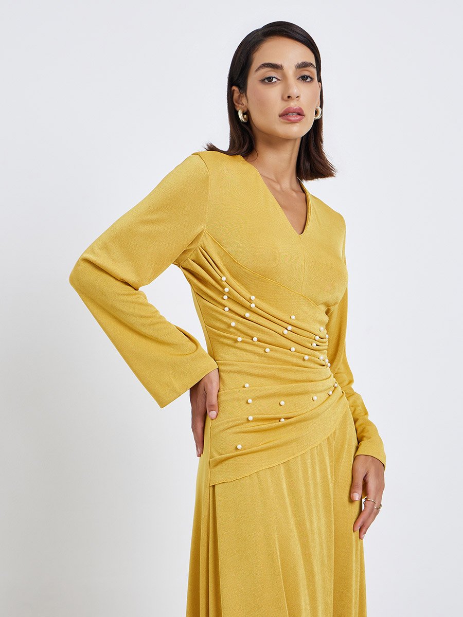 Women Embellished Pleated Waist Maxi Dress