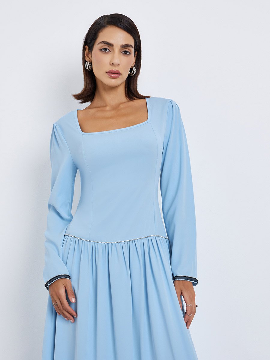 blue maxi dress for wedding guest Elsa Ice Blue Maxi Dress with Neck Scarf XXL main image 1