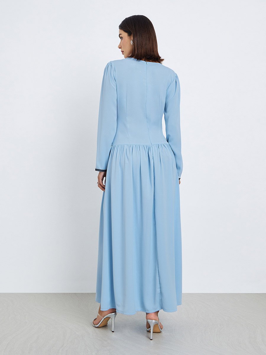blue maxi dress for wedding guest Elsa Ice Blue Maxi Dress with Neck Scarf XXL