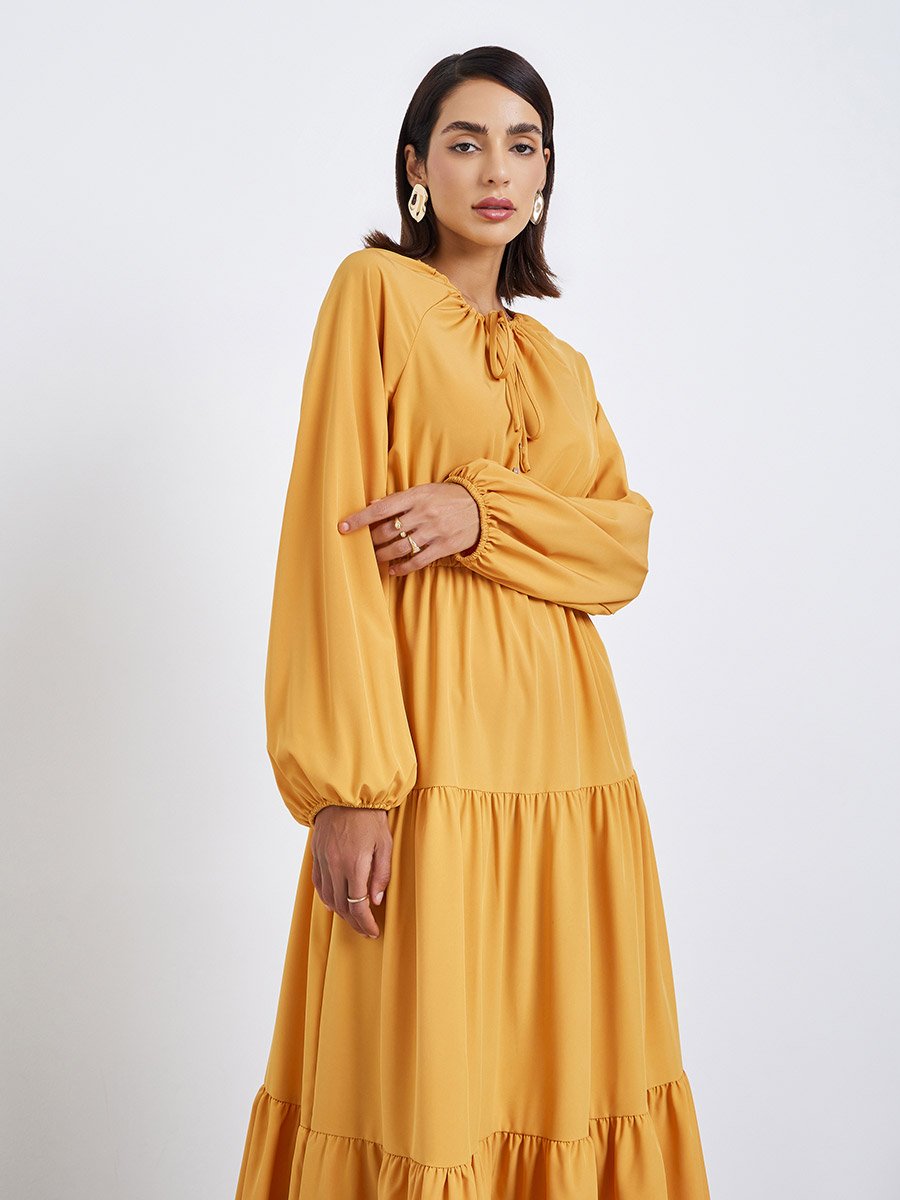 Women Tie-Up Neck Tiered Maxi Dress