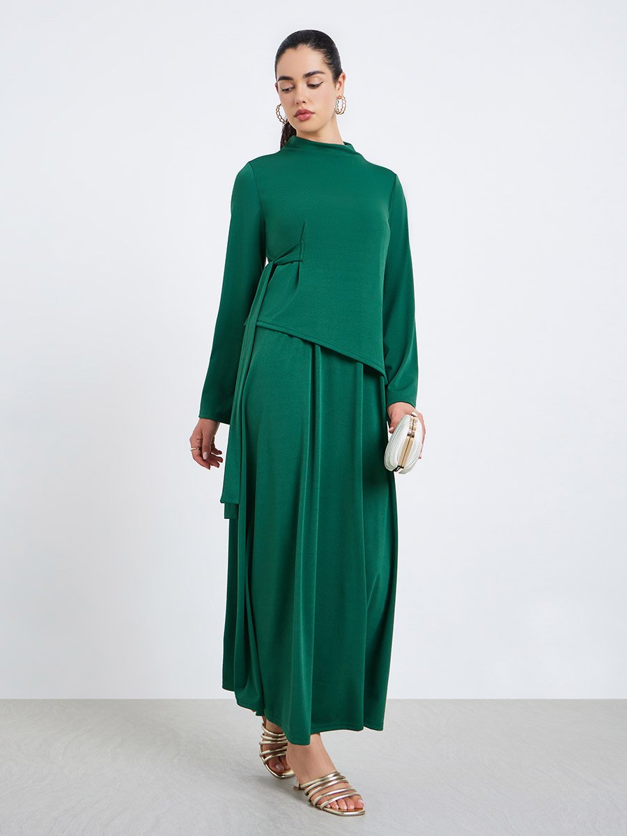 petite empire waist dress Emerald Green Round Neck Long Sleeve Maxi Dress – Hot Miami Styles