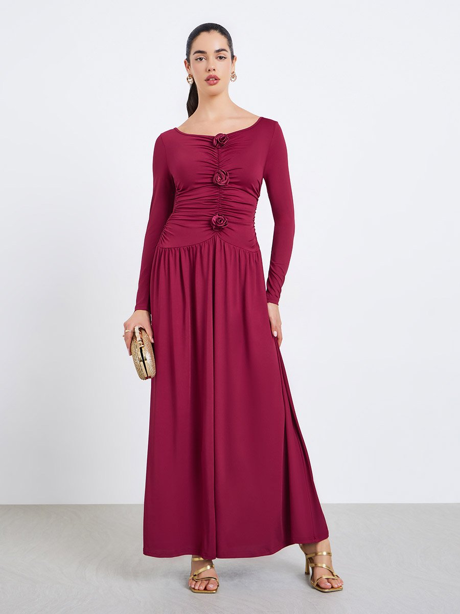 Women Maxi Evening Dress with Floral Detail
