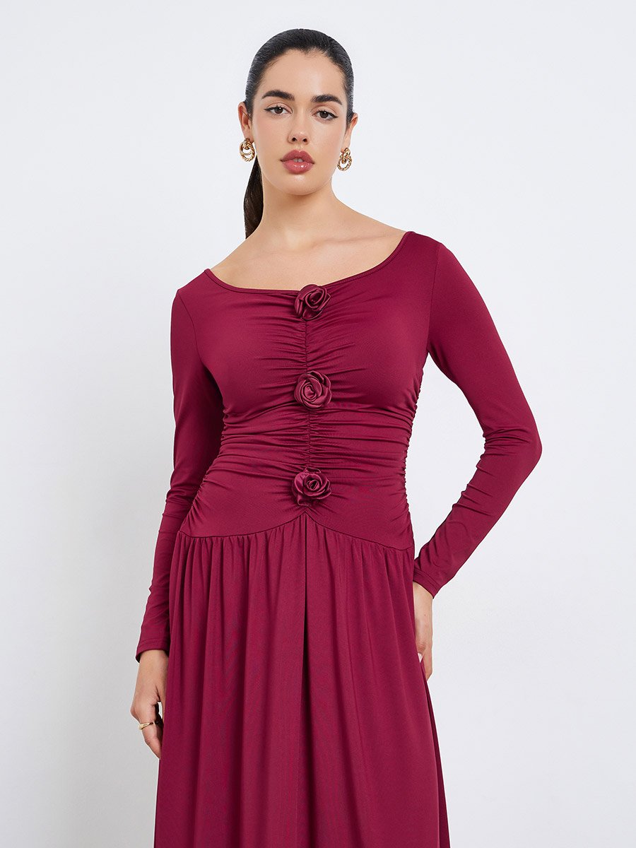 Women Maxi Evening Dress with Floral Detail
