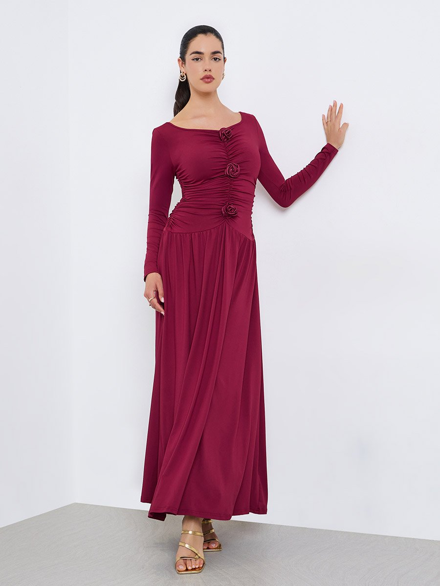 Women Maxi Evening Dress with Floral Detail