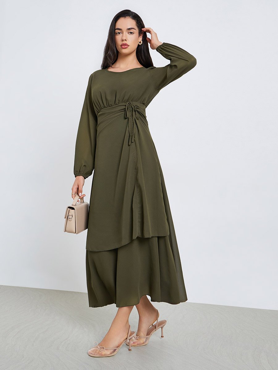 Women Tie-Up Front Midi Dress