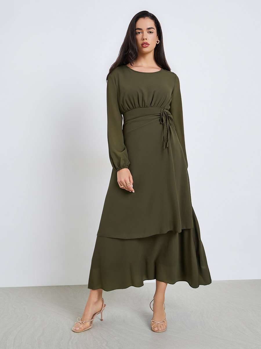 Women Tie-Up Front Midi Dress