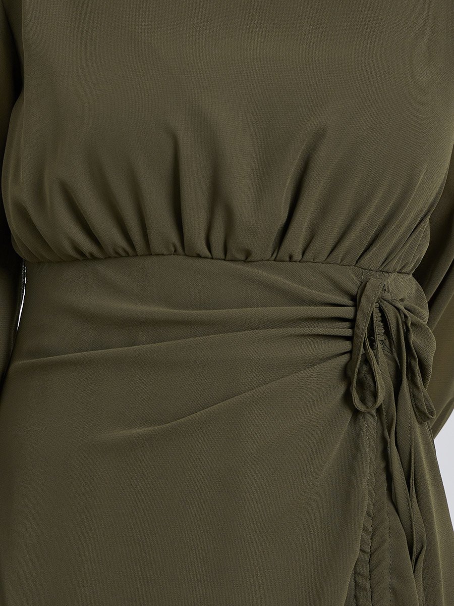 Women Tie-Up Front Midi Dress