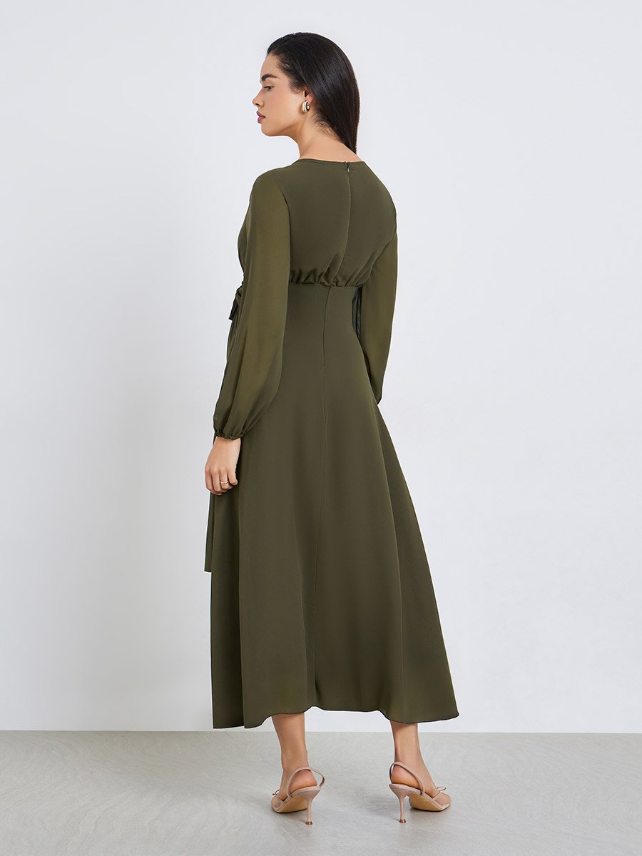 Women Tie-Up Front Midi Dress