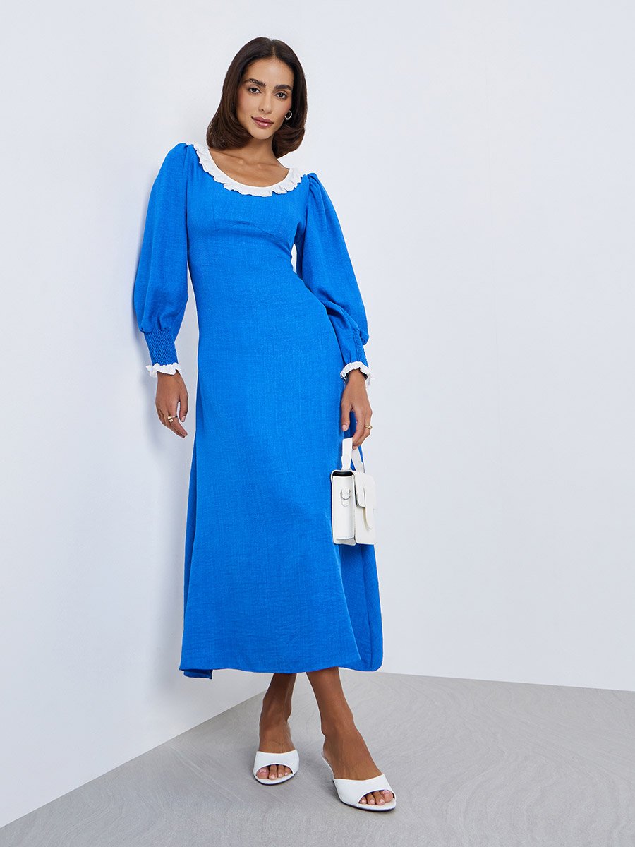 Women Lace Trim A-Line Midi Dress