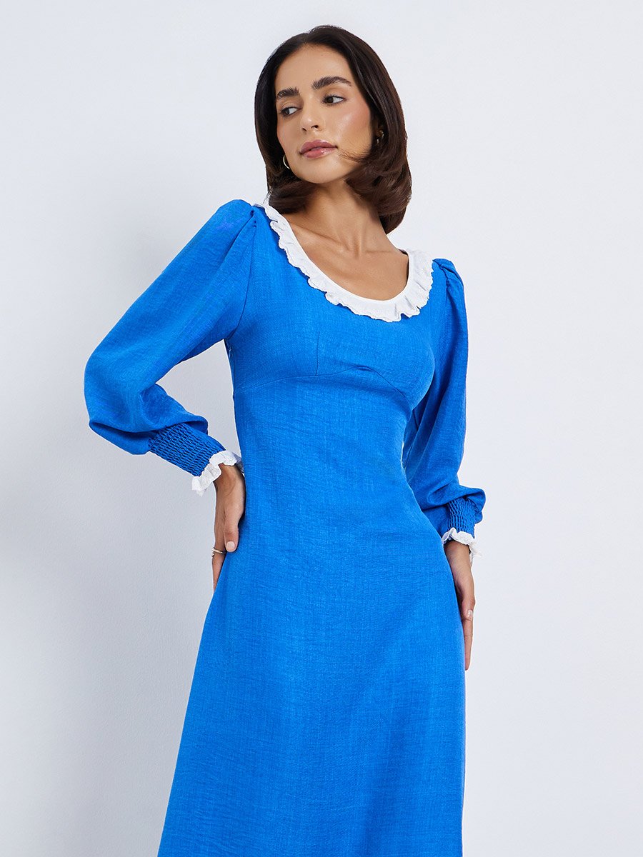 Women Lace Trim A-Line Midi Dress