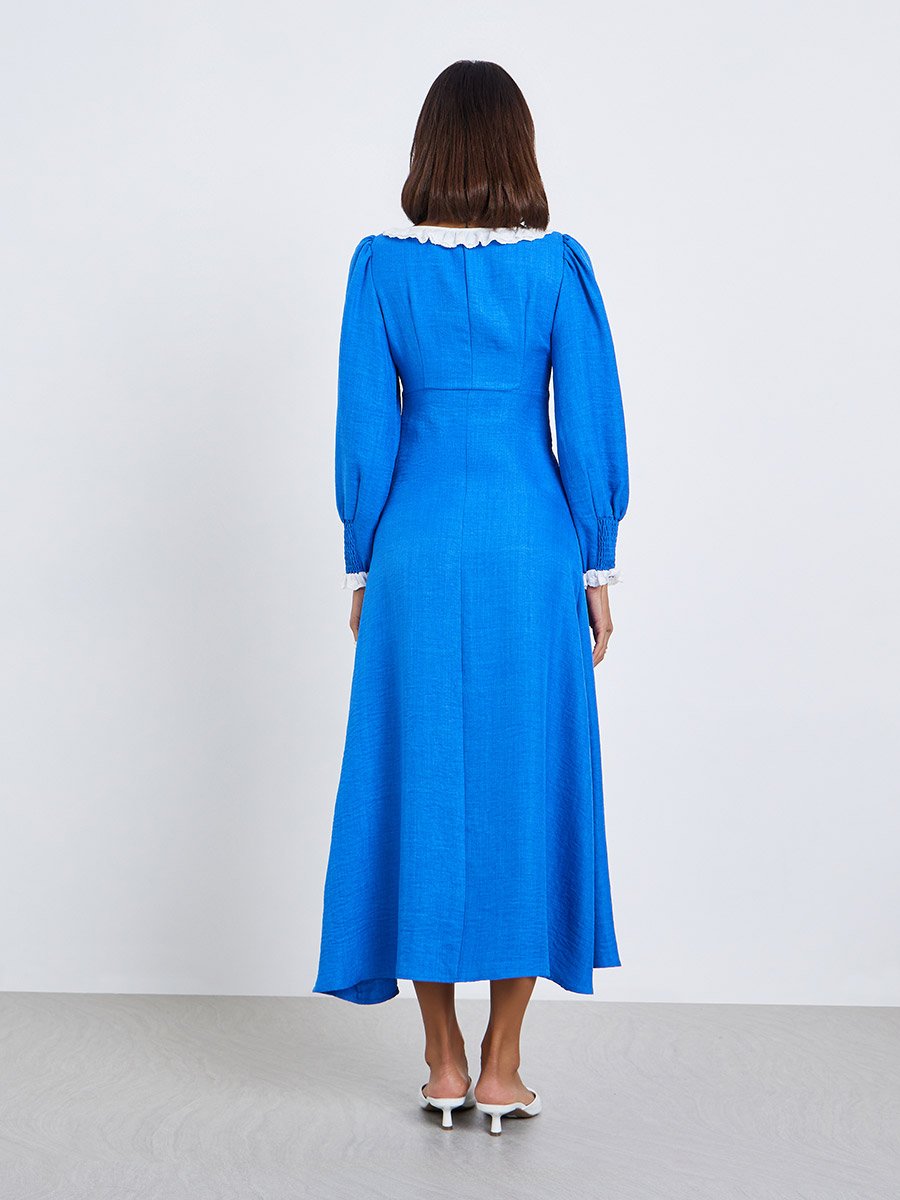 Women Lace Trim A-Line Midi Dress