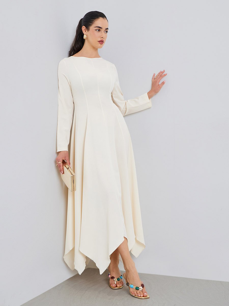 Women Asymmetric Hem Solid Maxi Dress For Default Category at Bahrain |  Styli
