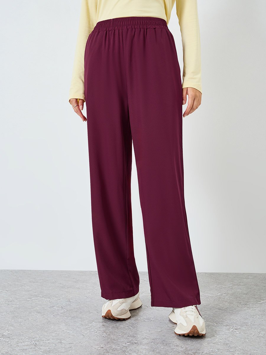 Women Burgundy Wide Leg Pants