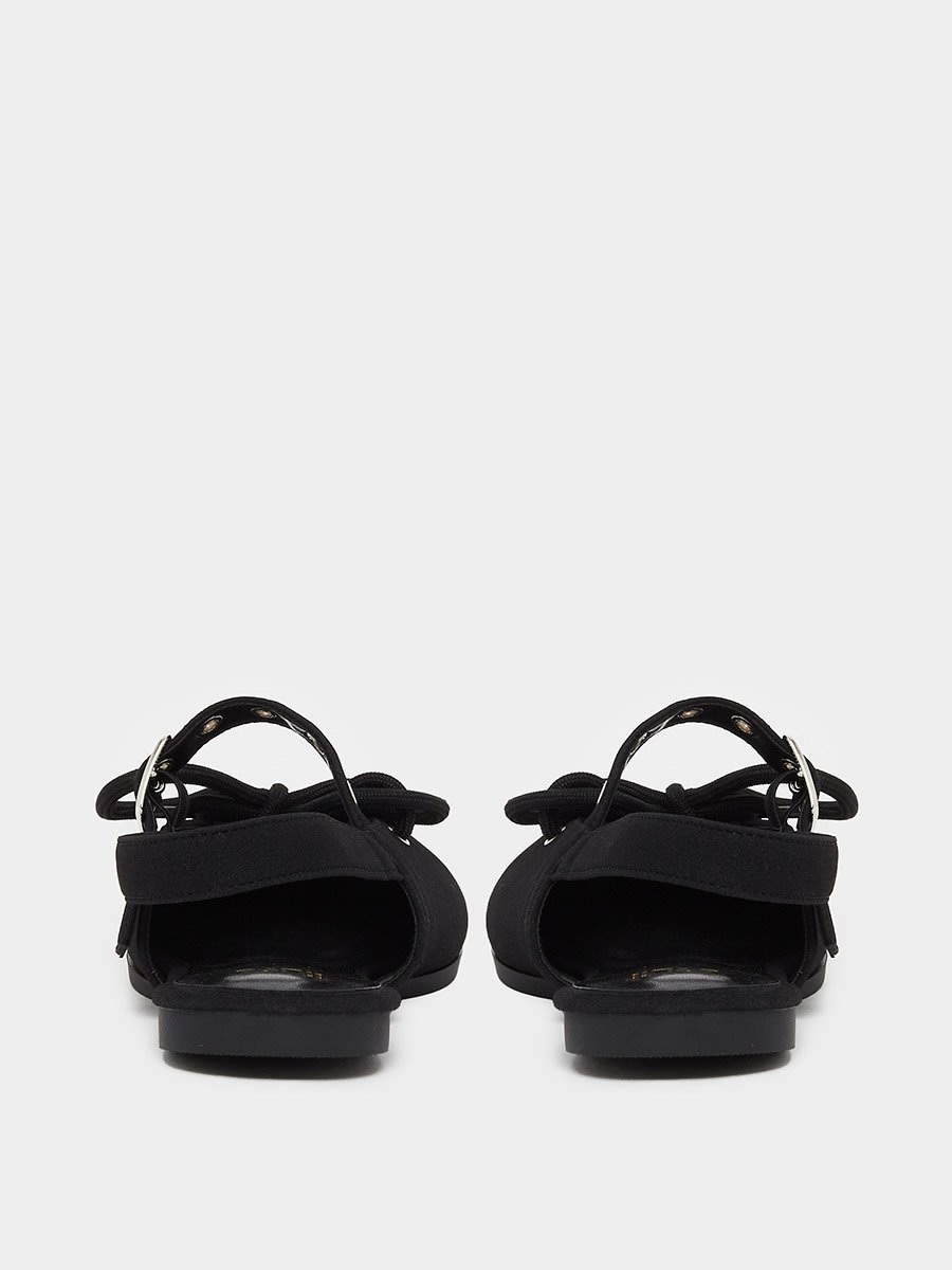 Black Lace-Up Pointed Toe Slingback Shoes
