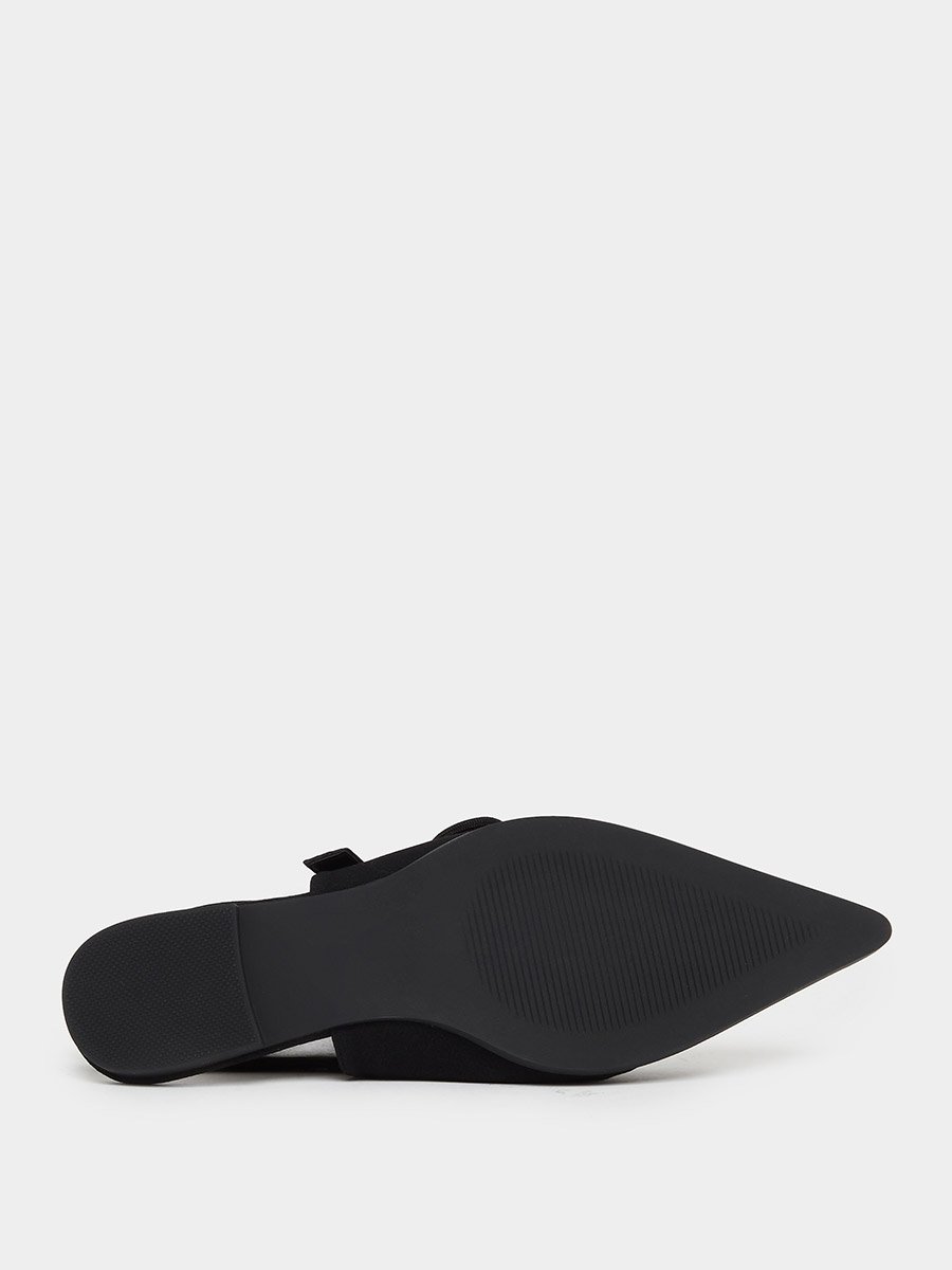 Black Lace-Up Pointed Toe Slingback Shoes