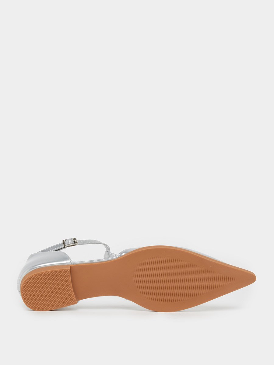 Silver T-Strap Flats Shoes