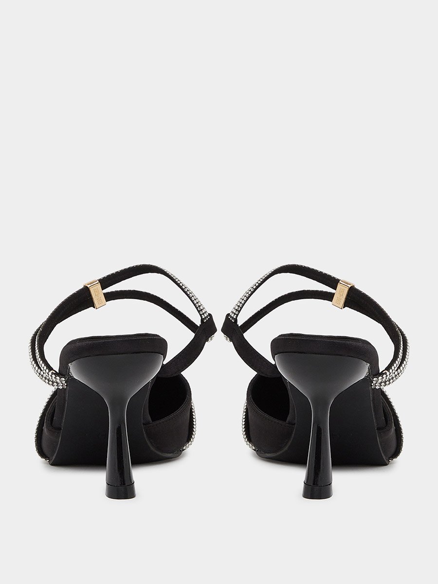 Black Embellished Satin Kitten Heels Shoes