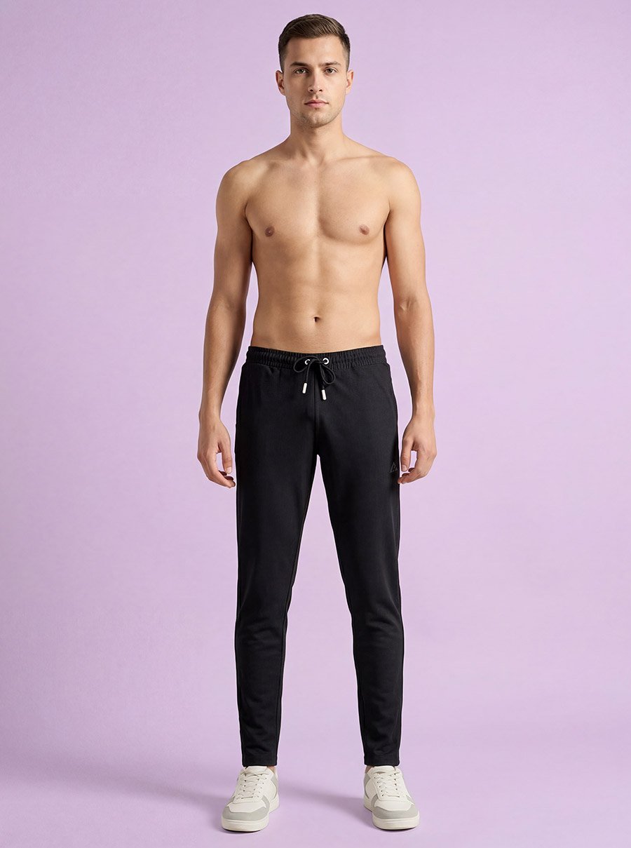 Men Black Regular Fit Solid Track Pants