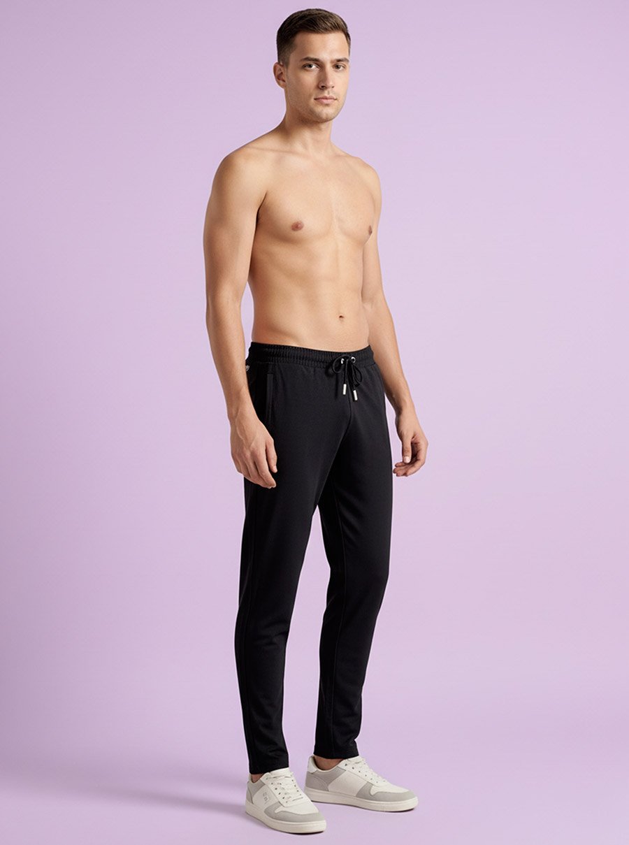 Men Black Regular Fit Solid Track Pants
