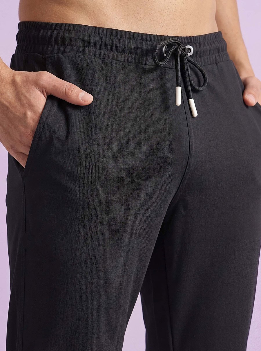 Men Black Regular Fit Solid Track Pants