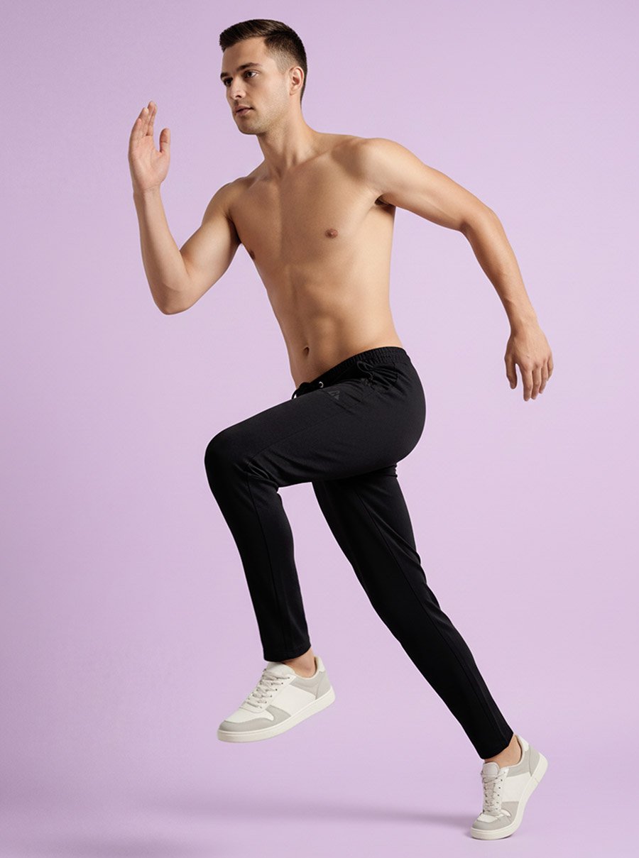 Men Black Regular Fit Solid Track Pants