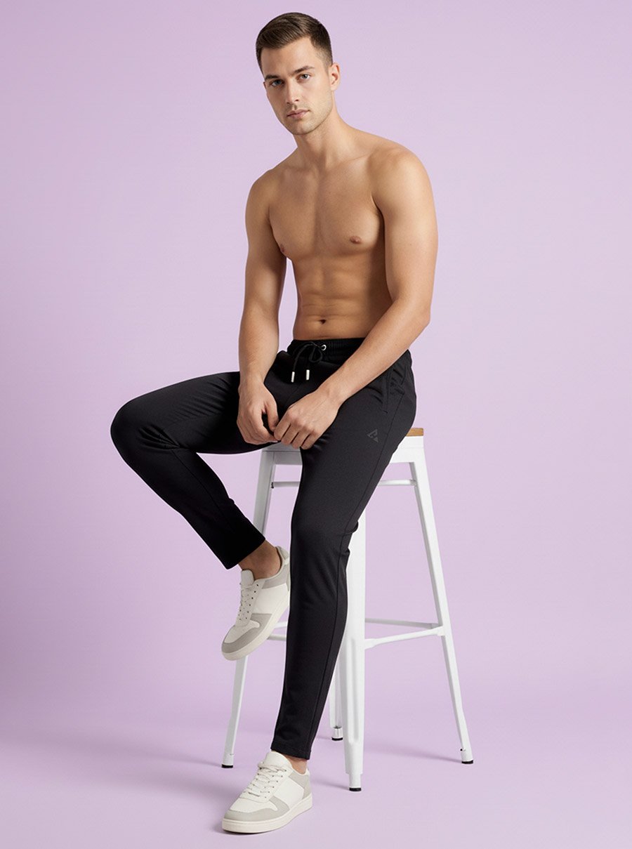 Men Black Regular Fit Solid Track Pants