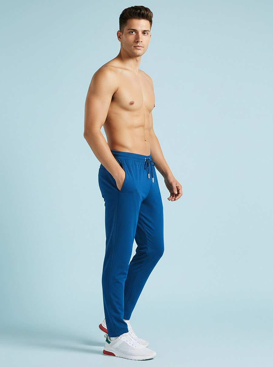 Men Blue Regular Fit Solid Track Pants