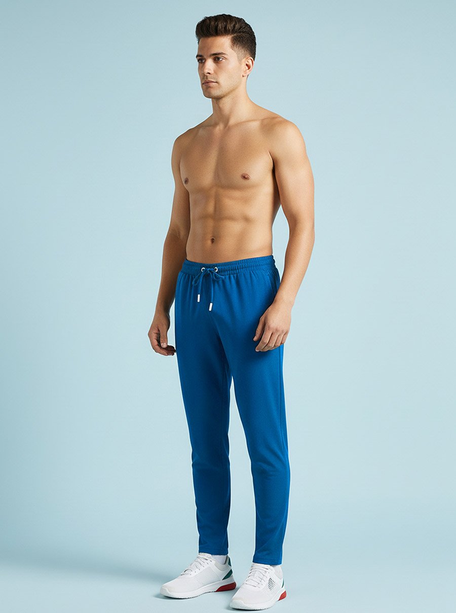 Men Blue Regular Fit Solid Track Pants