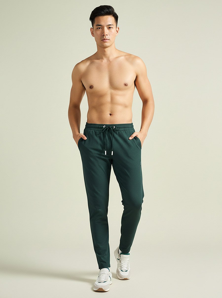 Men Dark Green Regular Fit Solid Track Pants