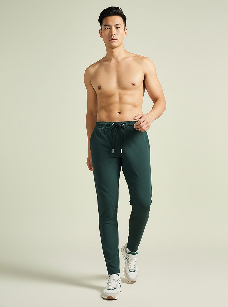 Men Dark Green Regular Fit Solid Track Pants