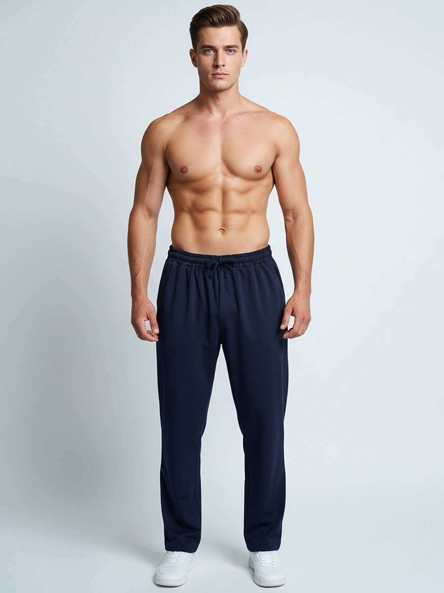 Men Navy Blue Plain Lycra Track Pants
