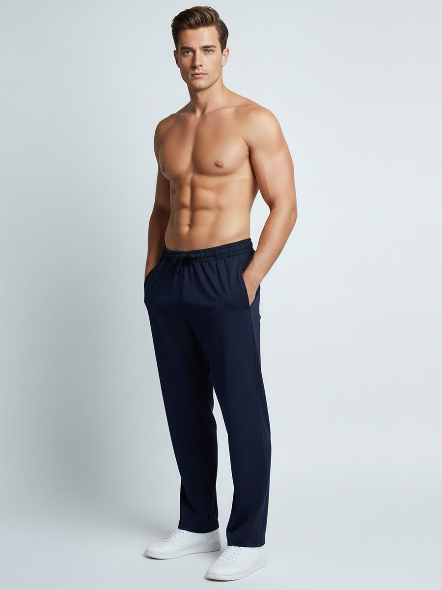 Men Navy Blue Plain Lycra Track Pants