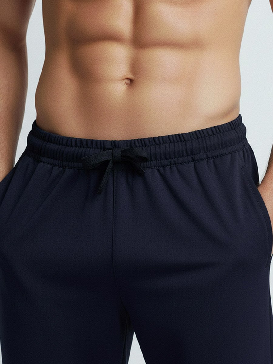 Men Navy Blue Plain Lycra Track Pants