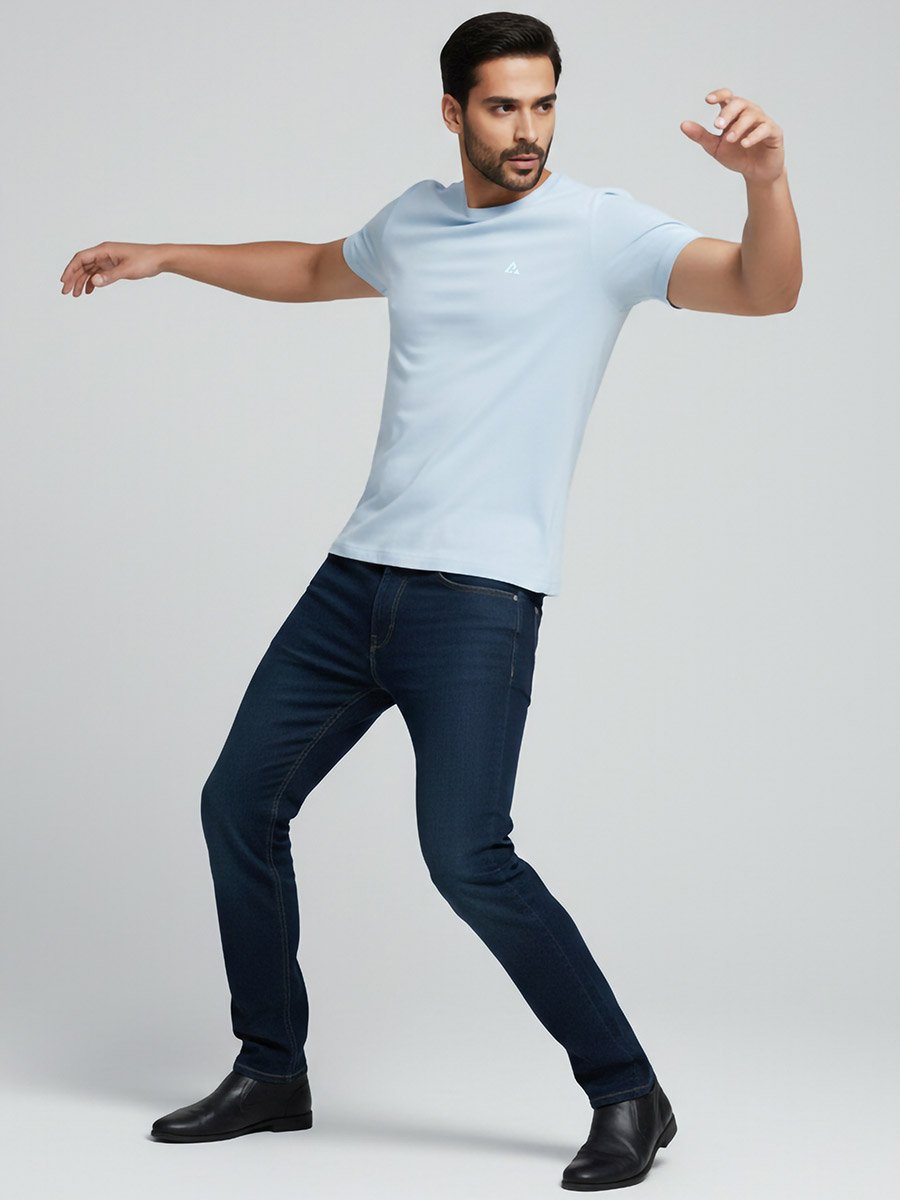 Men Blue Soft Cotton Round Neck T-Shirt