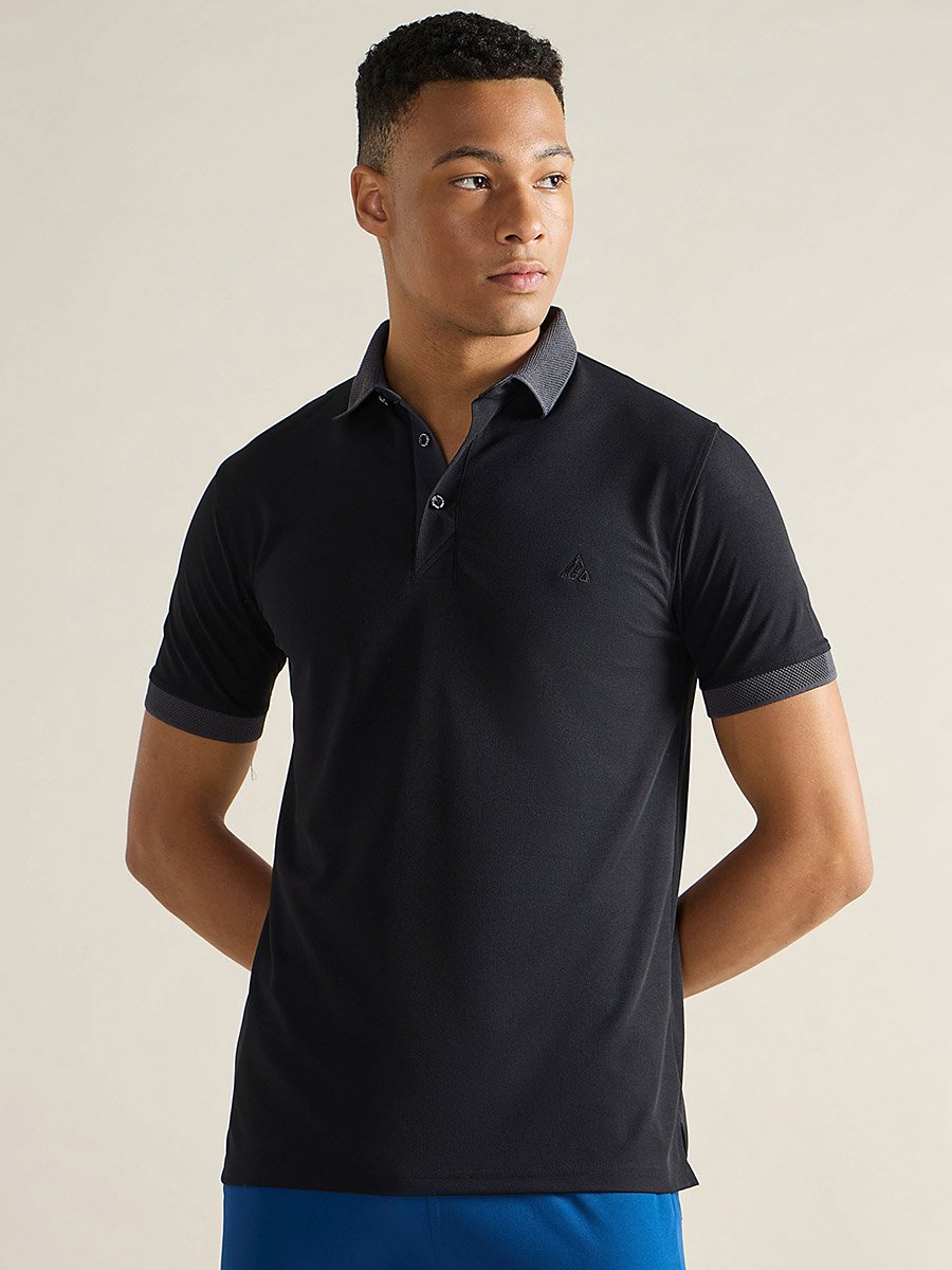 Men Black Jacquard Collar Knitted Polo