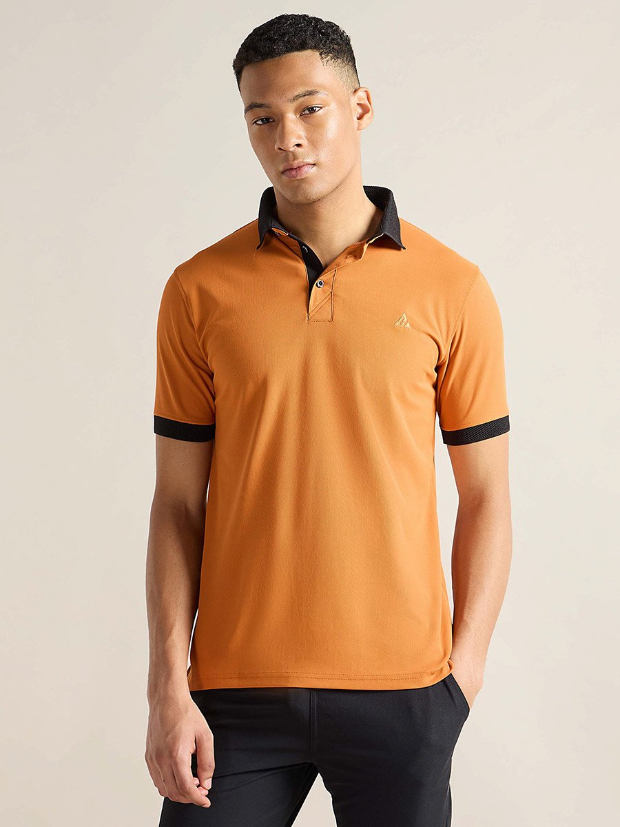 Men Orange Jacquard Collar Knitted Polo