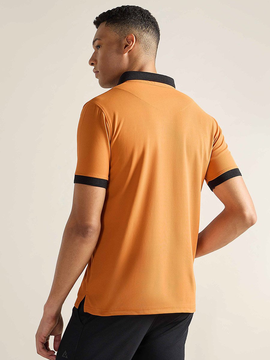 Men Orange Jacquard Collar Knitted Polo