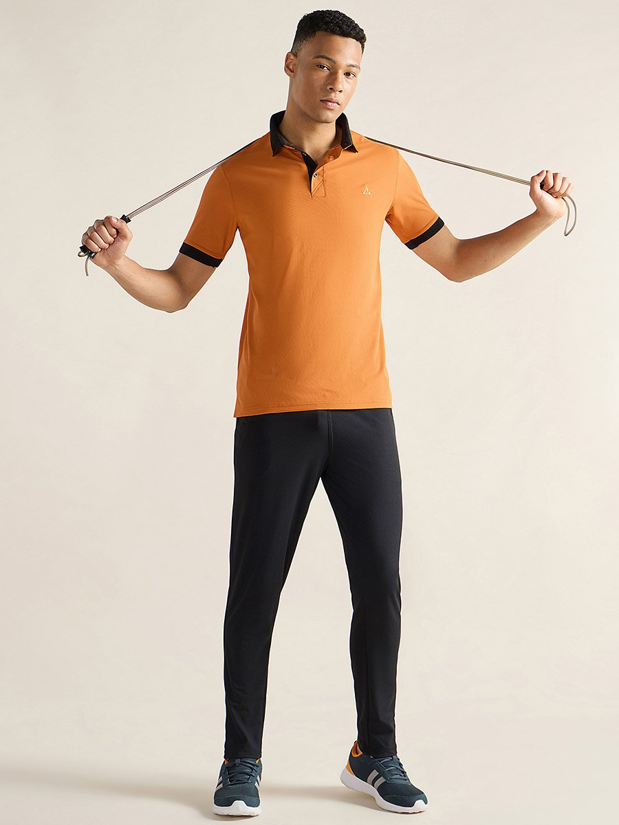 Men Orange Jacquard Collar Knitted Polo