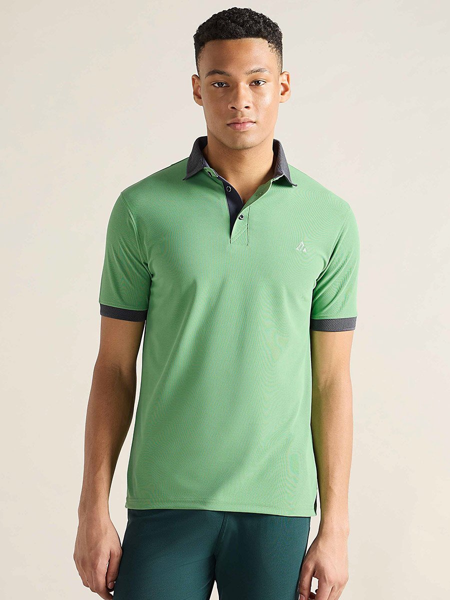 Men Green Jacquard Collar Knitted Polo