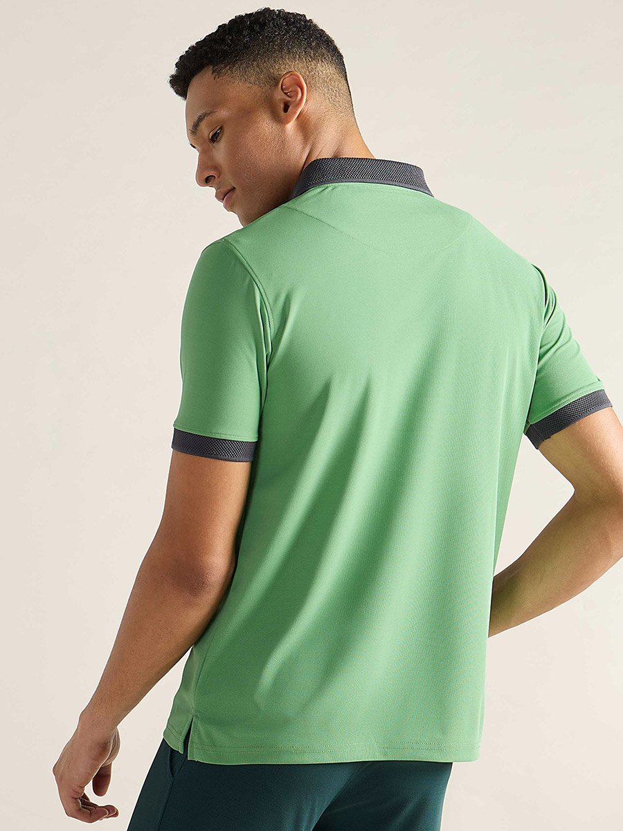 Men Green Jacquard Collar Knitted Polo