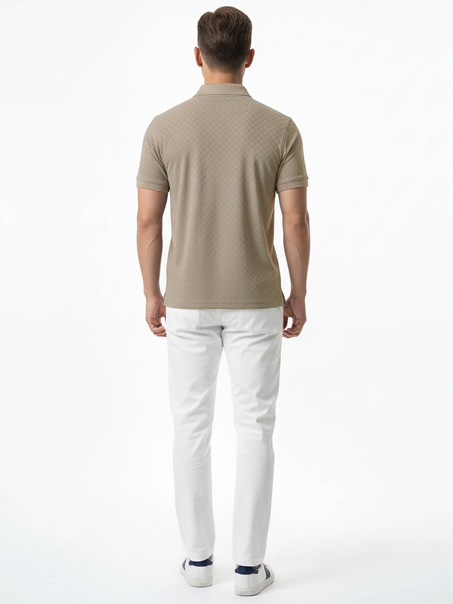 Men Beige Knitted Polo with Zipper