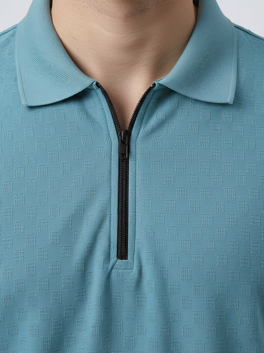 Men Green Knitted Polo with Zipper