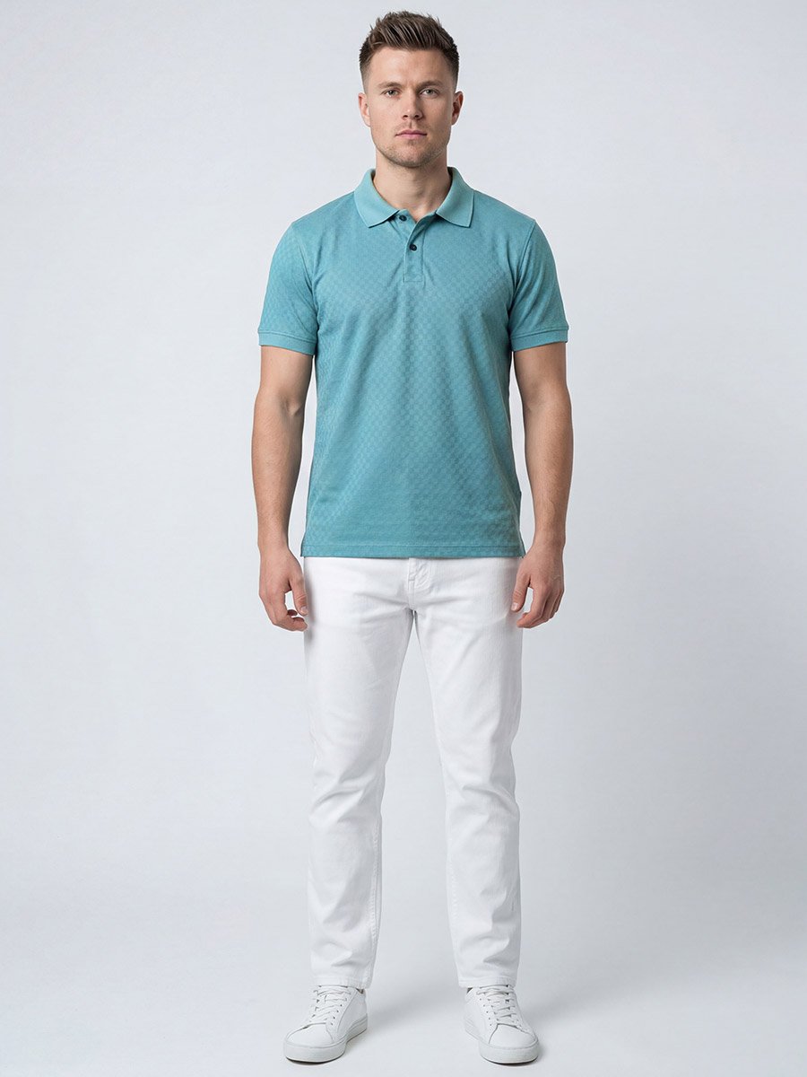 Men Green Textured Short Sleeve Polo
